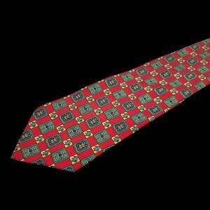 Tommy Hilfiger Vintage Silk Tie Red Blue Geometric Medallion Lion Crest USA Made